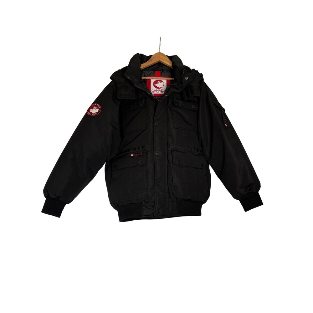 Canada Weathergear Mens Black Bomber Jacket Hooded Insulated Parka Coat Size M